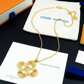 Louis Vuitton LV Floral Round Flower Hollow Metal Wire Outline Necklace-0052  