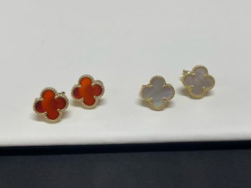 Van Cleef & Arpels Red and White Four-Leaf Clover Earrings-0182  