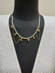 Louis Vuitton LV Gold Letters Old Flower Pearl Necklace-0204