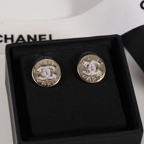Chanel gold round double c rhinestone letter gold coin earrings-0224