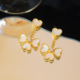 Van Cleef & Arpels heart border diamond mother-of-pearl earrings necklace-0251  