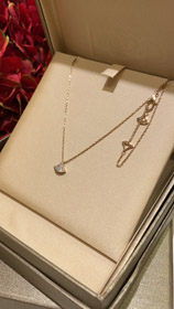 Bulgari small fan white mother-of-pearl rose gold half diamond full diamond necklace-0334
