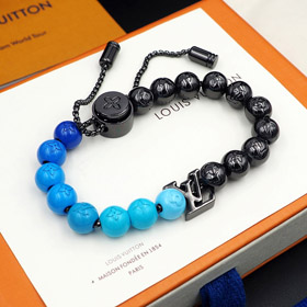 Louis Vuitton LV blue letter incarnation pendant and inscription on polished metal beads Bracelet -0433  