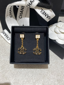 Chanel black and white enamel square double C earrings-0437  